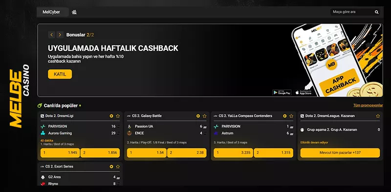 Uygulamada haftalık cashback bonusu ekranı